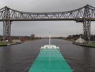 Passing Rendsburg suspension bridge on the Kiel Canal